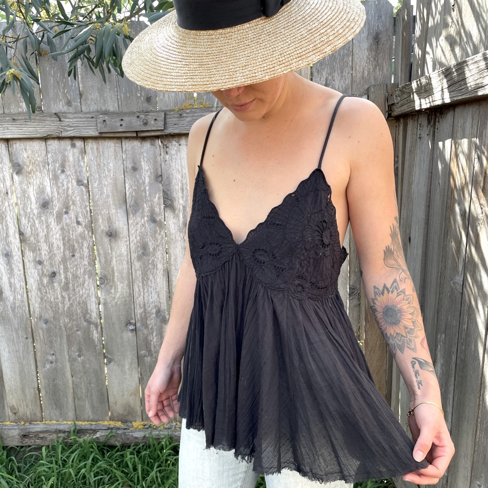 Black floral babydoll top